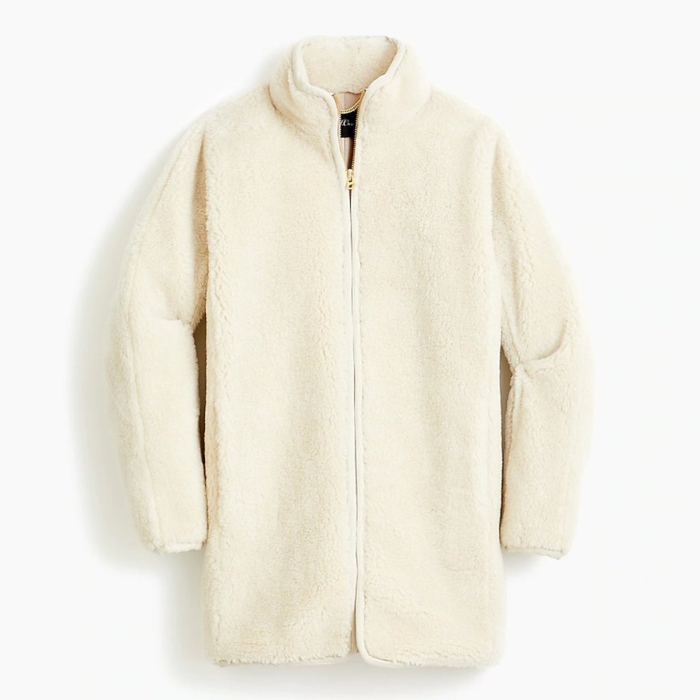 J. Crew Zip-up Plush Fleece Teddy Coat, Scottish Lamb, Size M